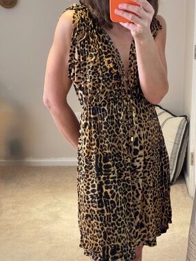 ViX by Paula Hermanny beach cover up front plunge mini dress leopard S